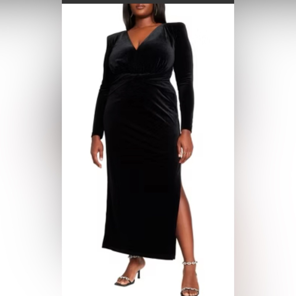 Eloquii Black Long Sleeve Twisted Front Velvet Dress